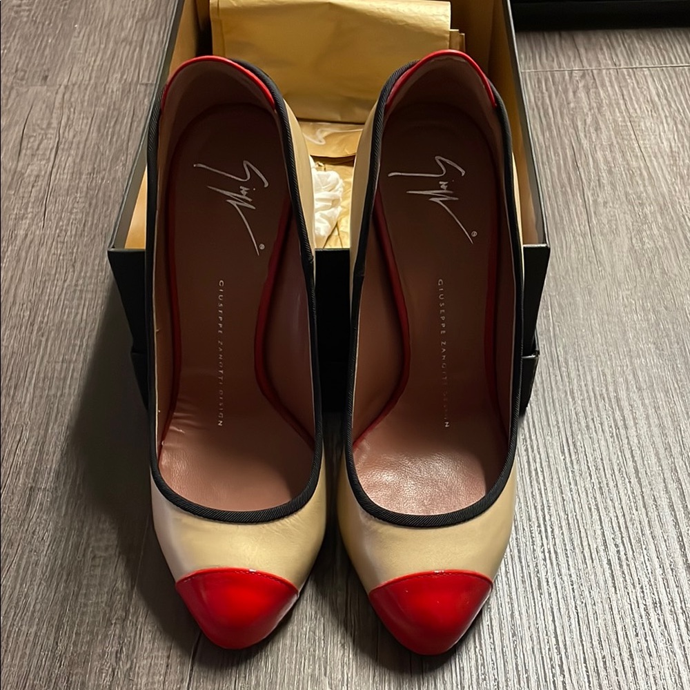 Giuseppe Zanotti Cream and Red Heels Elegant Design
